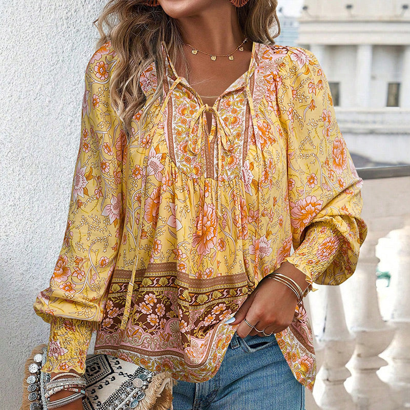 💖Hot Sales-49% OFF✨Women's Fashion Printed v-Neck Long Sleeve Shirt