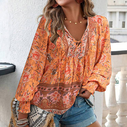 💖Hot Sales-49% OFF✨Women's Fashion Printed v-Neck Long Sleeve Shirt