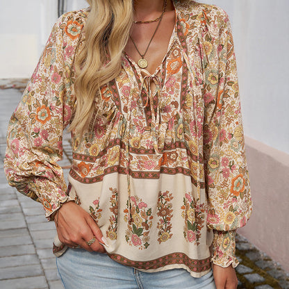 💖Hot Sales-49% OFF✨Women's Fashion Printed v-Neck Long Sleeve Shirt