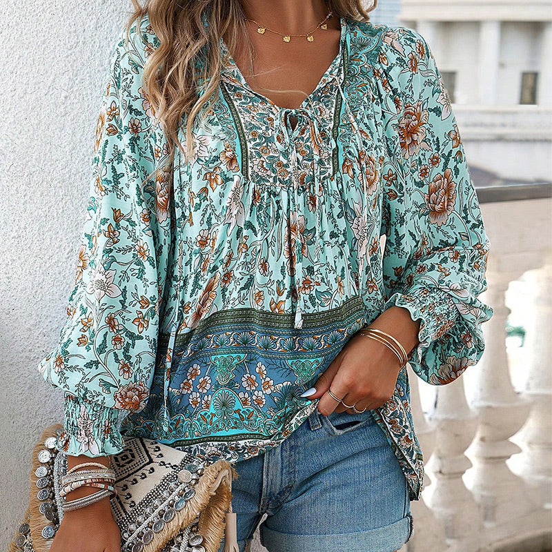💖Hot Sales-49% OFF✨Women's Fashion Printed v-Neck Long Sleeve Shirt