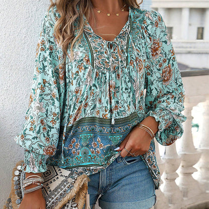 💖Hot Sales-49% OFF✨Women's Fashion Printed v-Neck Long Sleeve Shirt