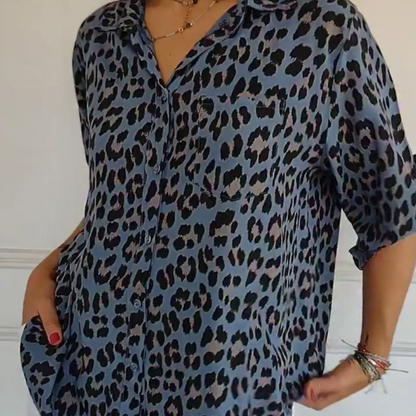🎉Stylish Lapel Adjustable Sleeve Leopard Print Shirt