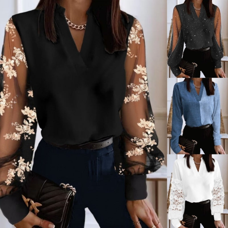 ✨V-Neck Breathable Sheer Long Sleeve Top