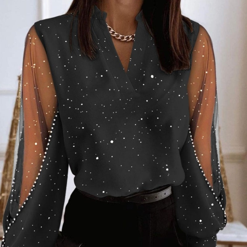 ✨V-Neck Breathable Sheer Long Sleeve Top