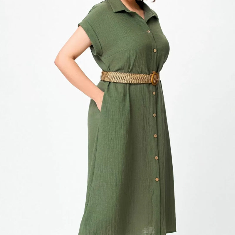 🍃Women's Solid Color Casual Button-Down Dress