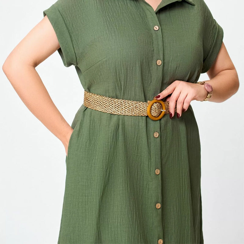 🍃Women's Solid Color Casual Button-Down Dress