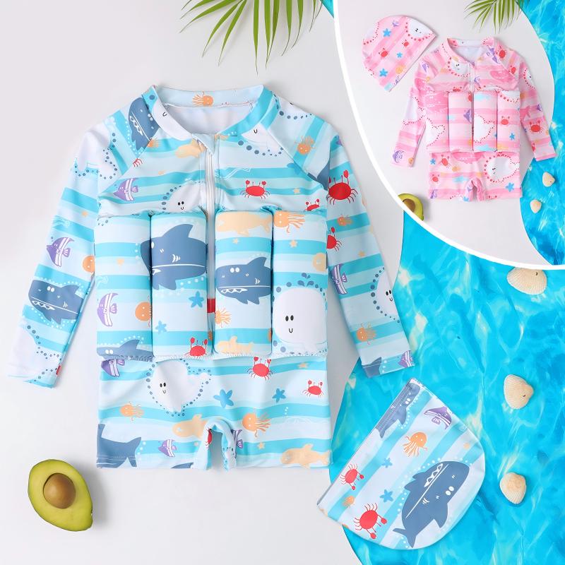💦Kid's Cute Safety Floaty Swimsuit with Swimming Cap