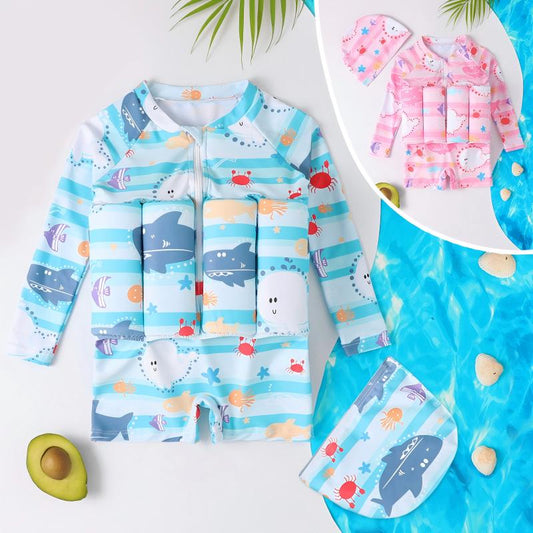 💦Kid's Cute Safety Floaty Swimsuit with Swimming Cap