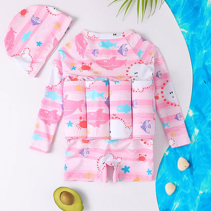 💦Kid's Cute Safety Floaty Swimsuit with Swimming Cap