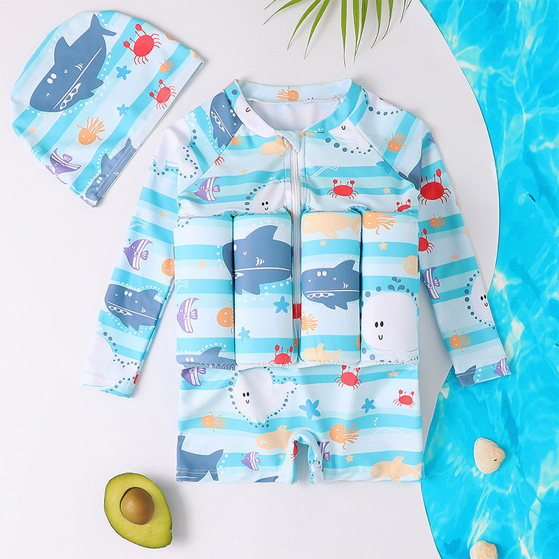 💦Kid's Cute Safety Floaty Swimsuit with Swimming Cap