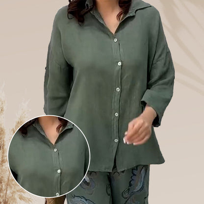 💕Women's Fashion Loose Cardigan Shirt & High Waist Pants Two Piece Set