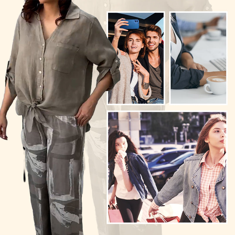 💕Women's Fashion Loose Cardigan Shirt & High Waist Pants Two Piece Set
