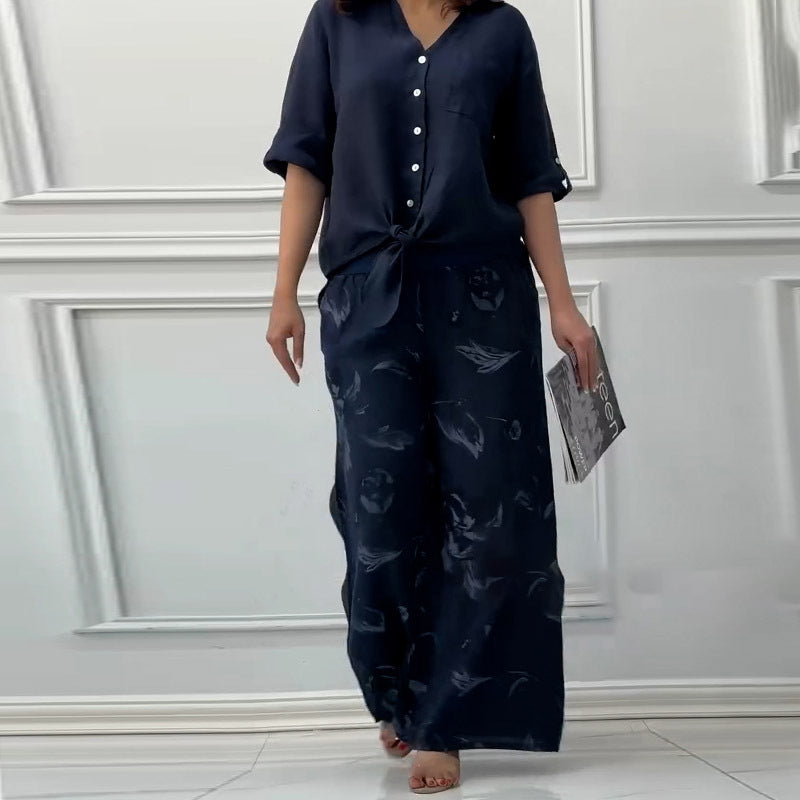 💕Women's Fashion Loose Cardigan Shirt & High Waist Pants Two Piece Set