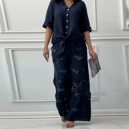 💕Women's Fashion Loose Cardigan Shirt & High Waist Pants Two Piece Set