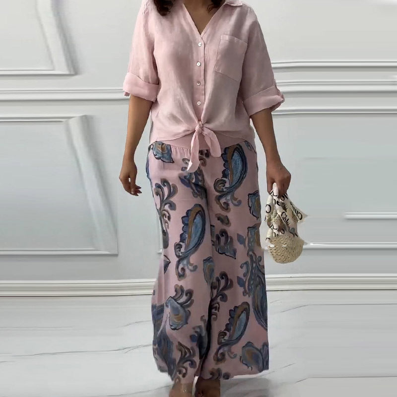 💕Women's Fashion Loose Cardigan Shirt & High Waist Pants Two Piece Set