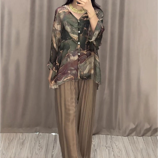 💥Hot Sale🍃Casual V-neck Printed Three Piece Suit