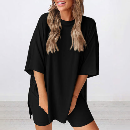 🌸Casual Oversized 2-Piece Lounge Set with Crewneck & Split Hem💃