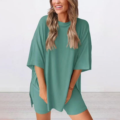 🌸Casual Oversized 2-Piece Lounge Set with Crewneck & Split Hem💃