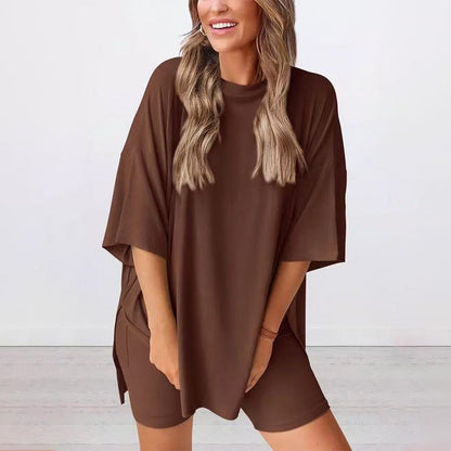 🌸Casual Oversized 2-Piece Lounge Set with Crewneck & Split Hem💃