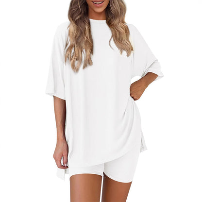 🌸Casual Oversized 2-Piece Lounge Set with Crewneck & Split Hem💃