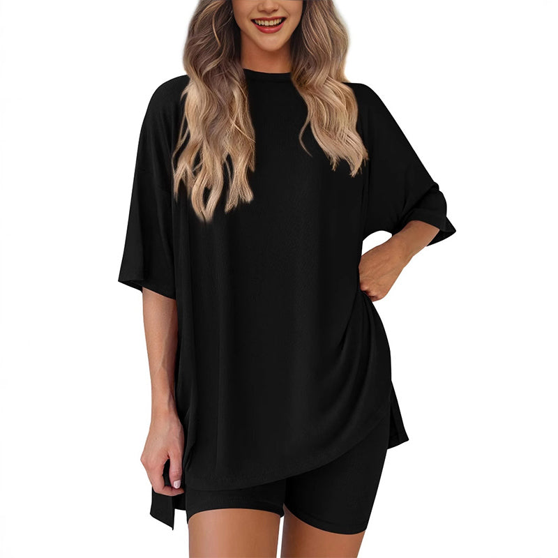 🌸Casual Oversized 2-Piece Lounge Set with Crewneck & Split Hem💃