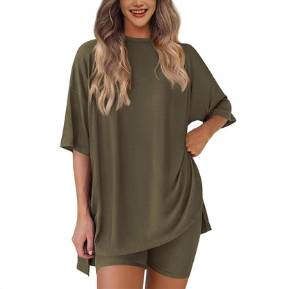 🌸Casual Oversized 2-Piece Lounge Set with Crewneck & Split Hem💃