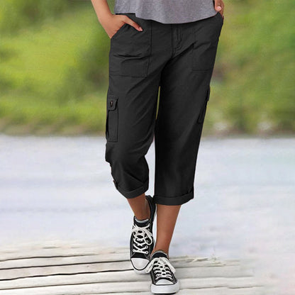 🍃Multi-Pocket Solid Color Casual Cargo Capri Pants