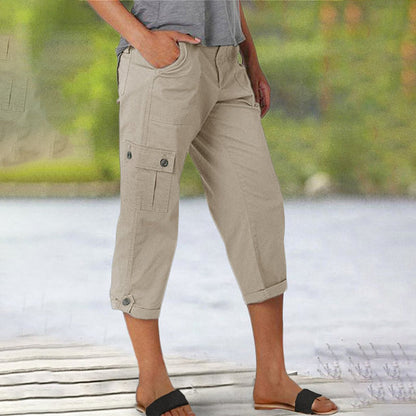 🍃Multi-Pocket Solid Color Casual Cargo Capri Pants