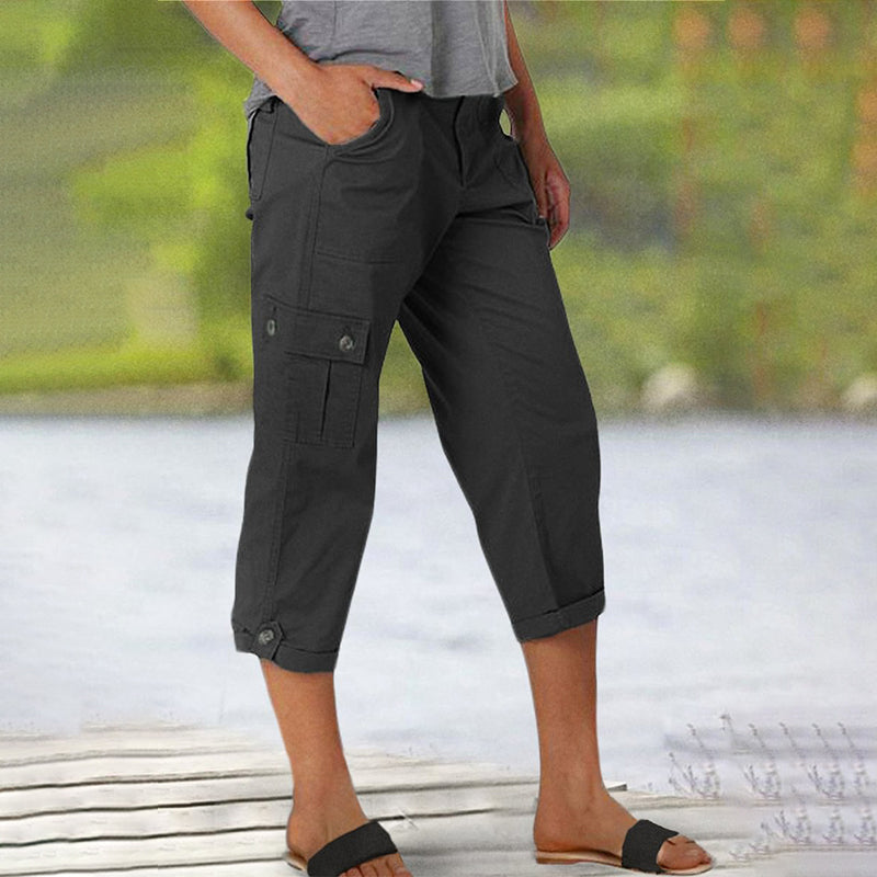 🍃Multi-Pocket Solid Color Casual Cargo Capri Pants