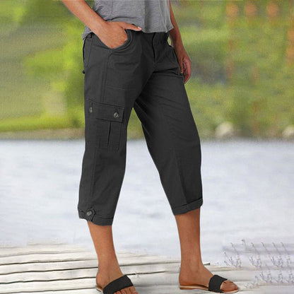 🍃Multi-Pocket Solid Color Casual Cargo Capri Pants