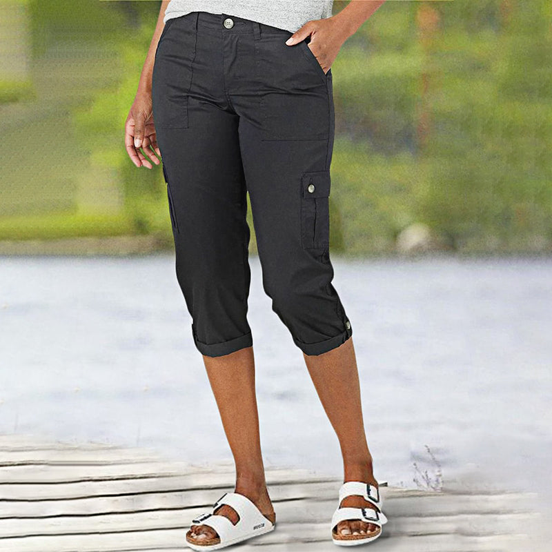 🍃Multi-Pocket Solid Color Casual Cargo Capri Pants
