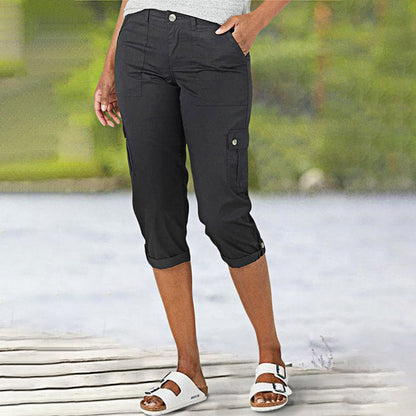 🍃Multi-Pocket Solid Color Casual Cargo Capri Pants