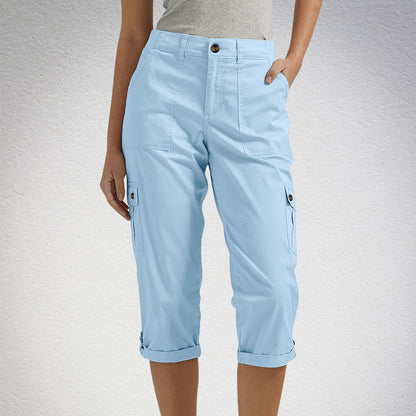 🍃Multi-Pocket Solid Color Casual Cargo Capri Pants