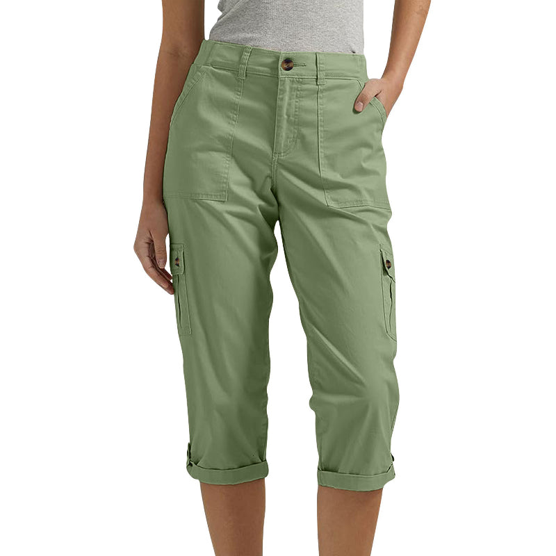 🍃Multi-Pocket Solid Color Casual Cargo Capri Pants