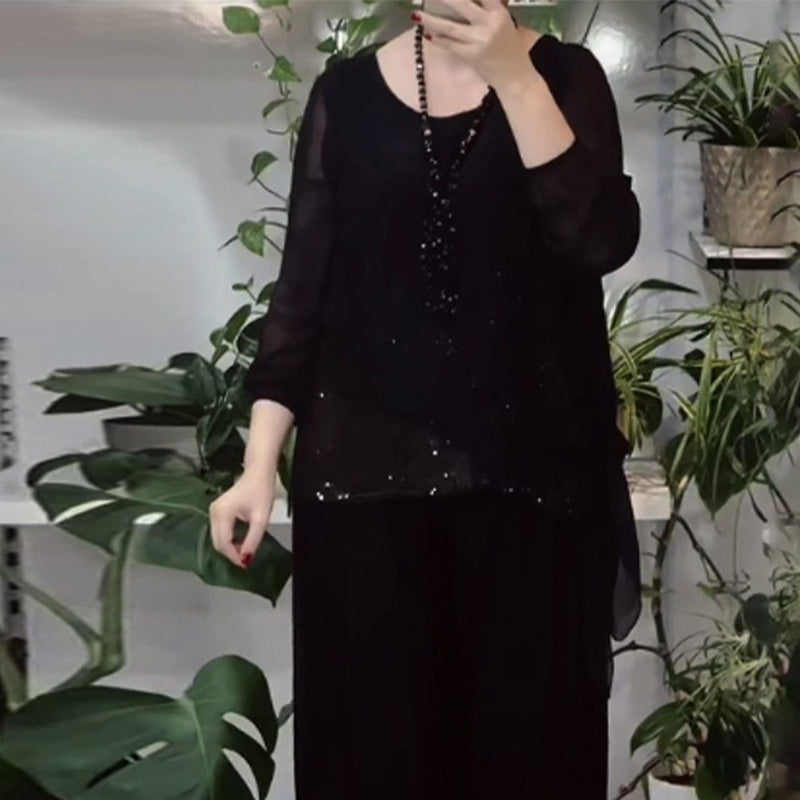 🌿Women’s 2-Piece Sequin Blouse & Wide Leg Pants Set