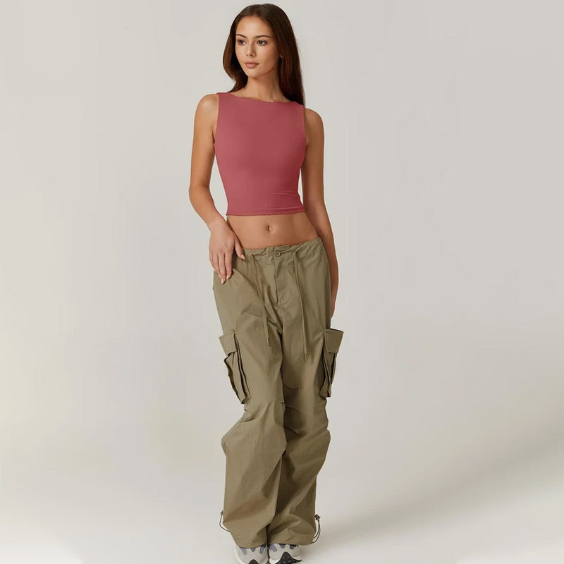 High Neck Slim Fit Crop Tank Shirt Y2k Tops