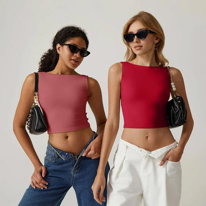 High Neck Slim Fit Crop Tank Shirt Y2k Tops