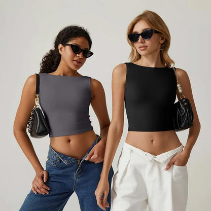 High Neck Slim Fit Crop Tank Shirt Y2k Tops