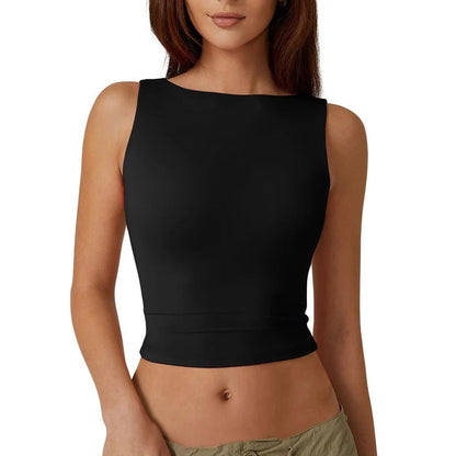 High Neck Slim Fit Crop Tank Shirt Y2k Tops
