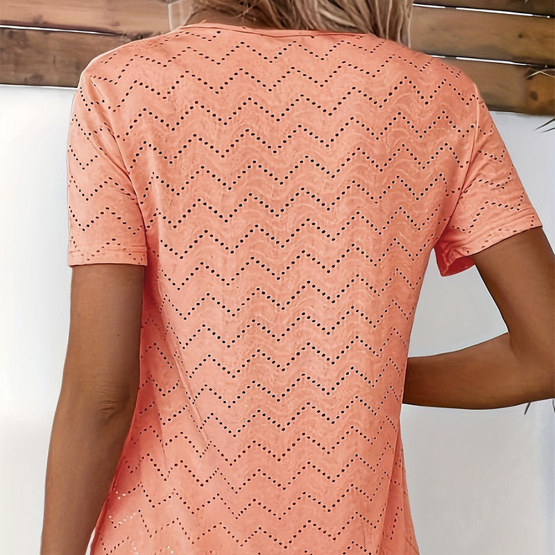 🌿Women's Casual Round Neck Short Sleeve Hollow Out T-Shirt