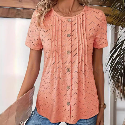 🌿Women's Casual Round Neck Short Sleeve Hollow Out T-Shirt