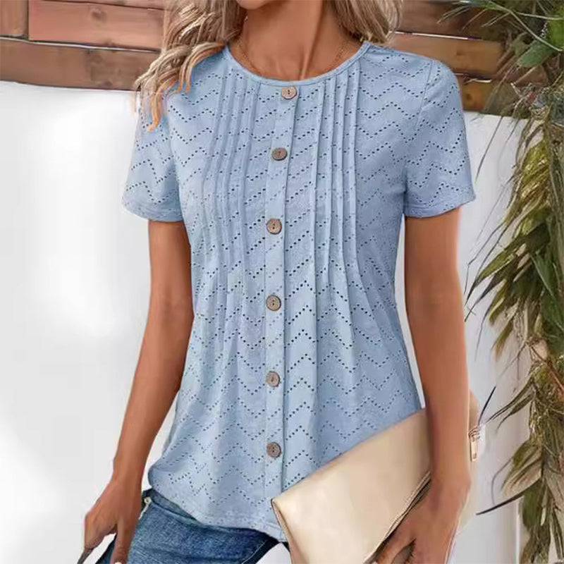 🌿Women's Casual Round Neck Short Sleeve Hollow Out T-Shirt