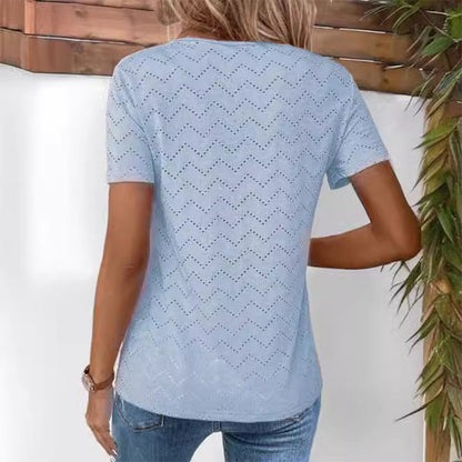 🌿Women's Casual Round Neck Short Sleeve Hollow Out T-Shirt