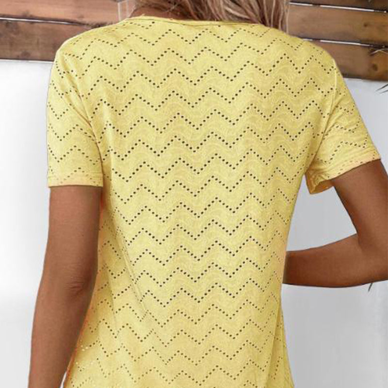 🌿Women's Casual Round Neck Short Sleeve Hollow Out T-Shirt