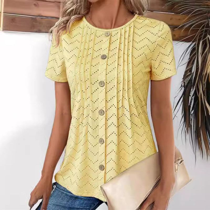 🌿Women's Casual Round Neck Short Sleeve Hollow Out T-Shirt