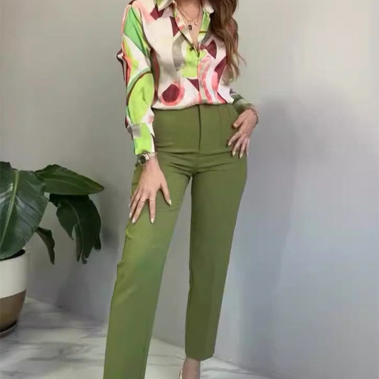 🌿Women's Printed Button Shirt & Pants 2-Piece Set