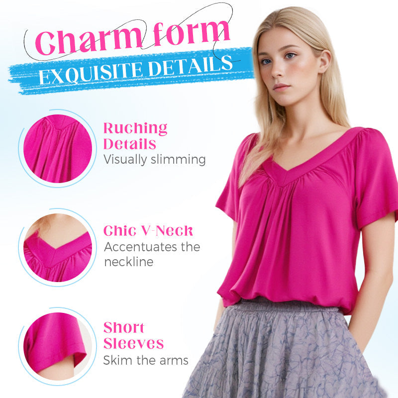 💖Hot Sales-49% OFF✨Women's Casual Pleated V-Neck Short-Sleeve Top