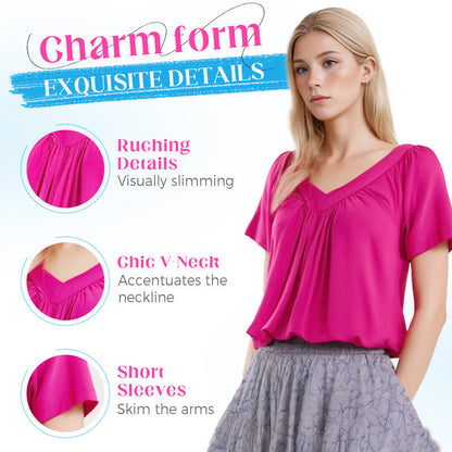💖Hot Sales-49% OFF✨Women's Casual Pleated V-Neck Short-Sleeve Top