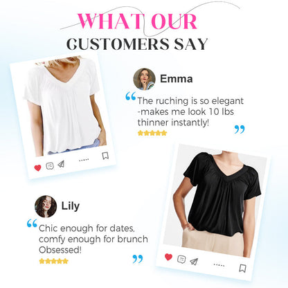 💖Hot Sales-49% OFF✨Women's Casual Pleated V-Neck Short-Sleeve Top