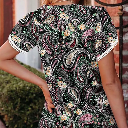 🌷Women's Cute Fringe Cuff Short-Sleeve Printed Tops